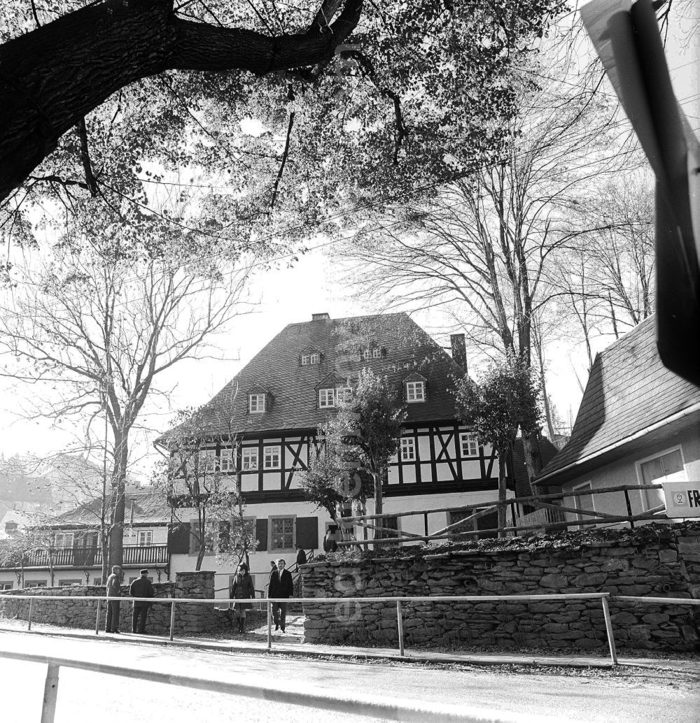 GDR picture archive: Annaberg-Buchholz - The mansion on the area the mining tin pit Frohnauer hammer in Anna's mountain book wood in the federal state Saxony in the area of the former GDR, German democratic republic. Today is here a restaurant, in the upper floor a bobbin room accessible to museum visitors is furnished