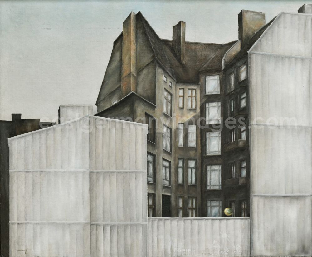 GDR image archive: Berlin - Oil on canvas Hinterhof Bersarinstrasse 93 by the artist Hubertus Gollnow