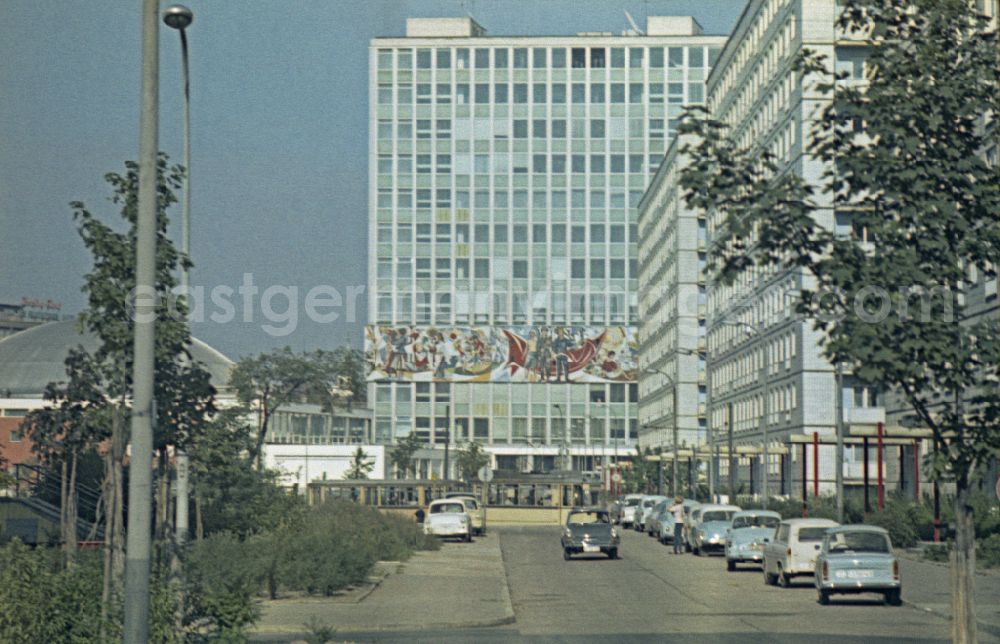 Berlin: Street view of a high-rise building front Haus des Lehrers in the district Mitte in Berlin Eastberlin on the territory of the former GDR, German Democratic Republic