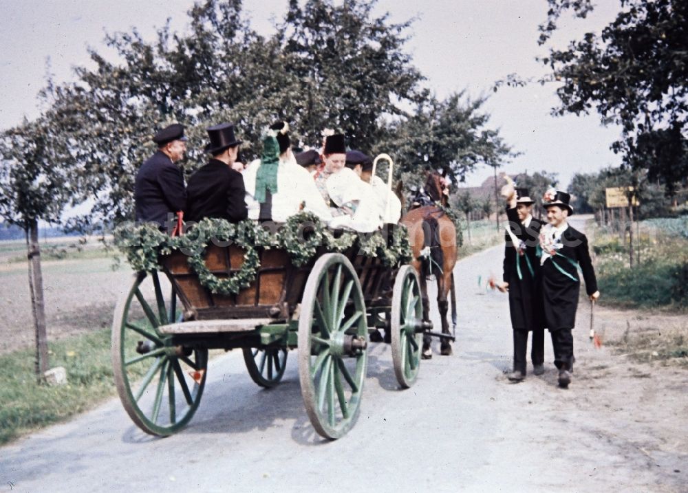 GDR image archive: Radibor - Wedding carriage and costumes and garments the Sorbian minority in Milkel in the state Saxony on the territory of the former GDR, German Democratic Republic