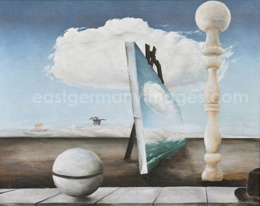 GDR photo archive: Berlin - Oil on canvas Hommage an Magritte by the artist Hubertus Gollnow