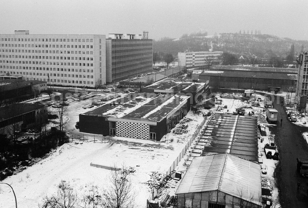 GDR image archive: Berlin - Industrial area / industrial area in the Storkower street in Berlin, the former capital of the GDR, German democratic republic. In the background the office house of the state-owned foreign trade of company (AHB) chemistry export import