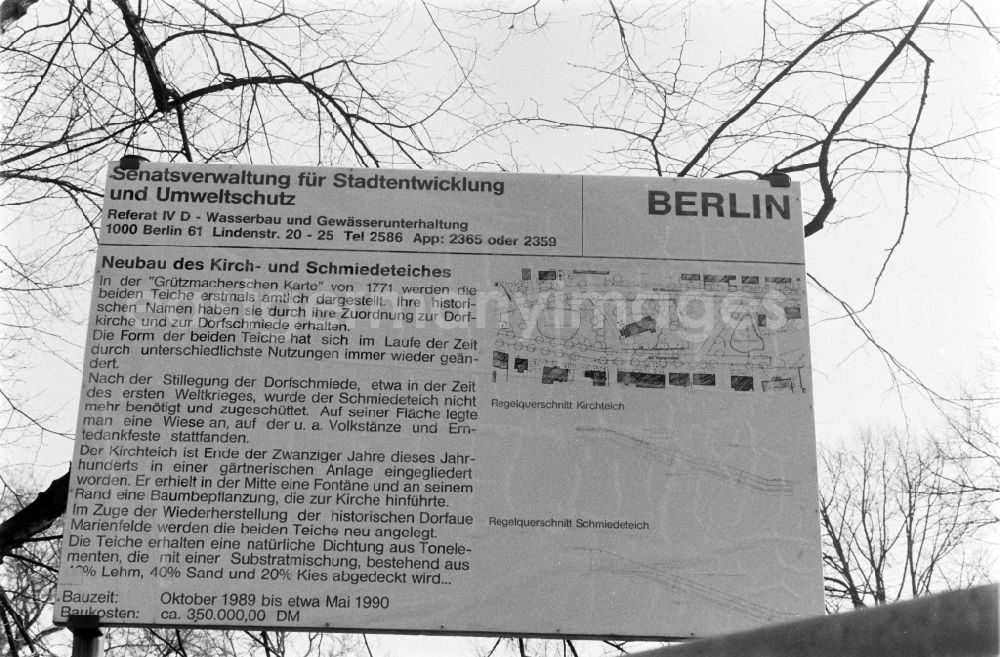 GDR image archive: Berlin - Information board on the new construction of the church and blacksmith pond in the village green Alt-Marienfelde in Berlin