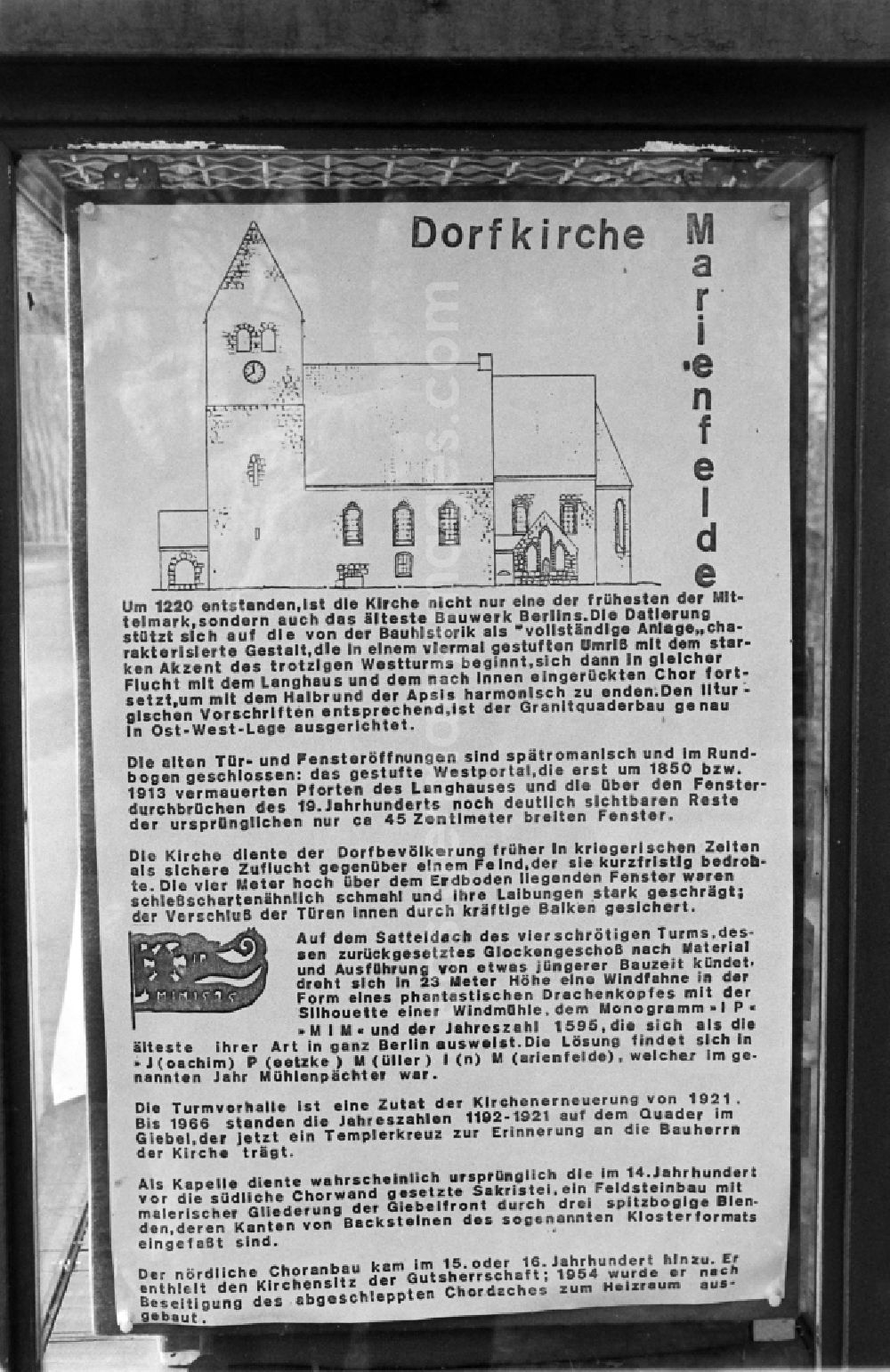 Berlin: Information board about the Marienfelde village church in Alt-Marienfelde in Berlin