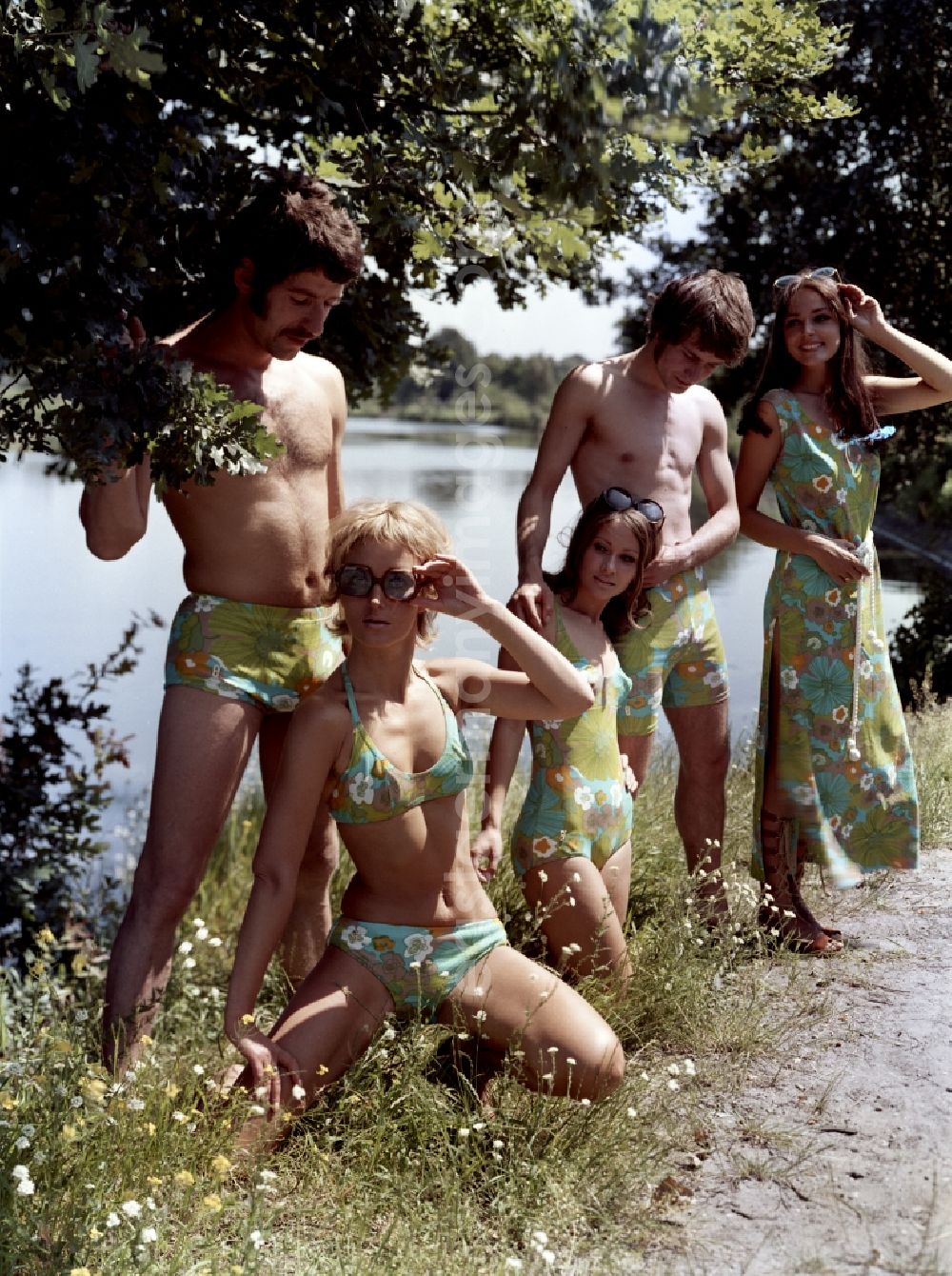 GDR photo archive: Pirna - Young people present the latest summer swimwear in Pirna in the state Saxony on the territory of the former GDR, German Democratic Republic