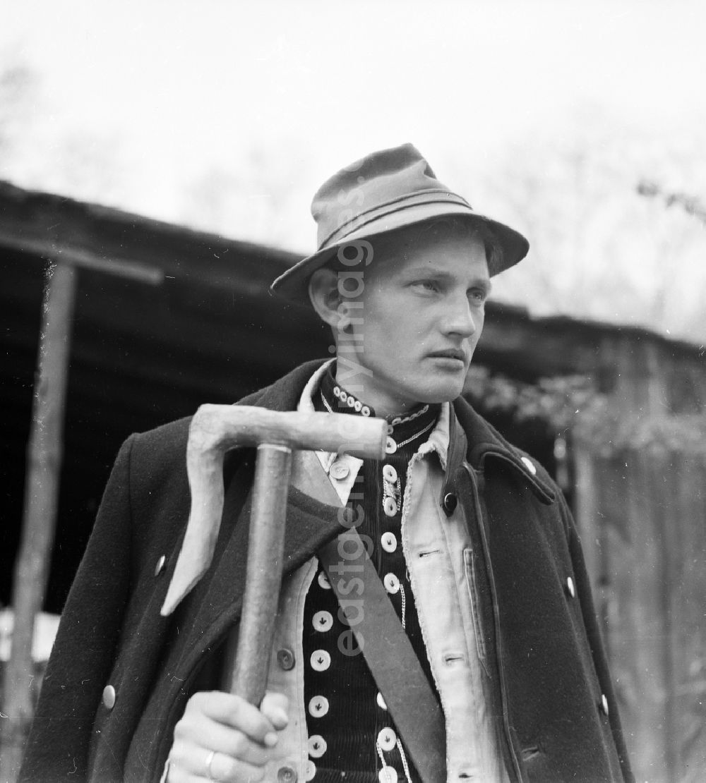 Arnstadt: Young shepherd in traditional national costume in Arnstadt in the federal state Thuringia in the area of the former GDR, German democratic republic
