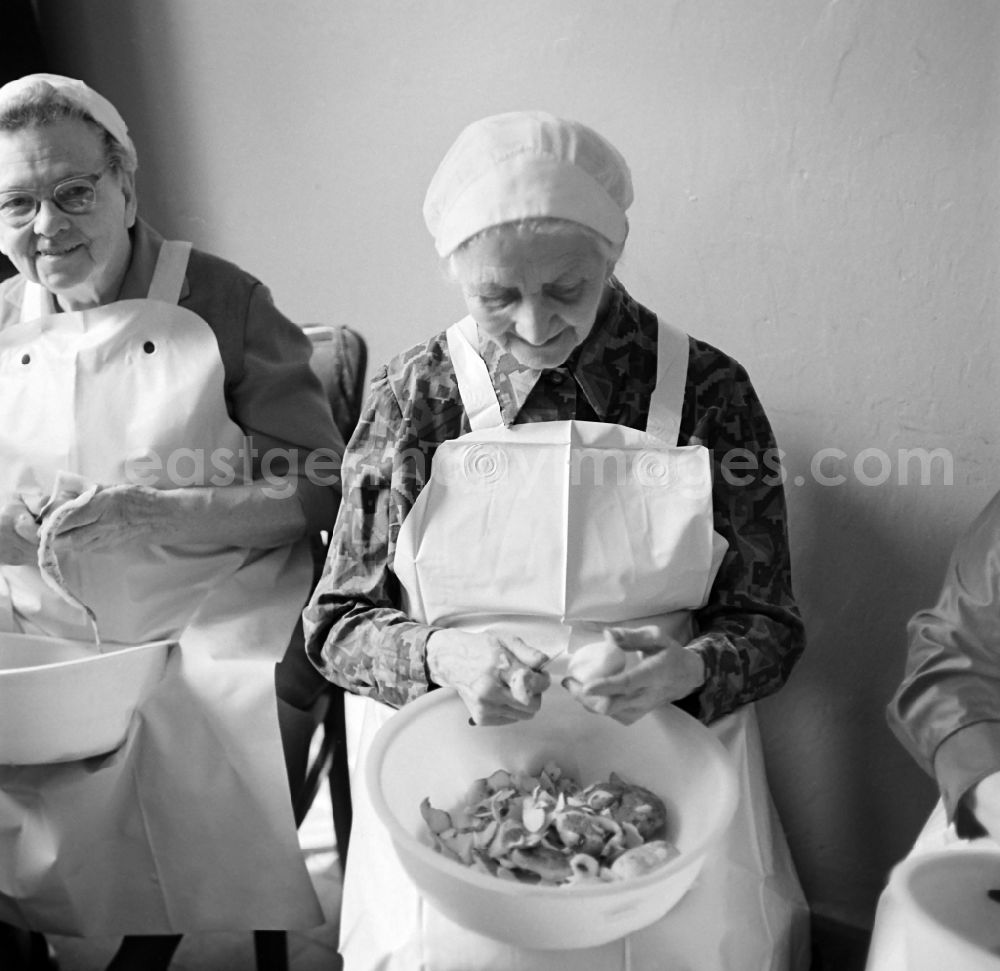 GDR image archive: Leipzig - Senior citizens are peeling potatoes in a kitchen in the Andersen-Nexoe-Heim in Leipzig in the federal state of Saxony on the territory of the former GDR, German Democratic Republic
