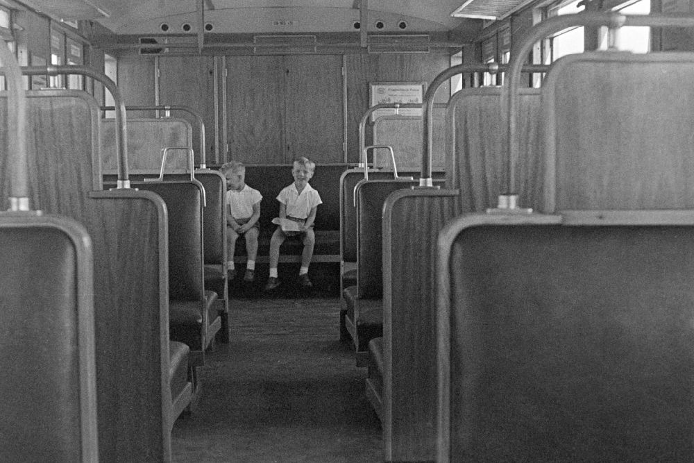 GDR image archive: Berlin - Children in a S-Bahn train of the Deutsche Reichsbahn on the route on Berliner Strasse in the Pankow district of Berlin East Berlin in the area of ??the former GDR, German Democratic Republic