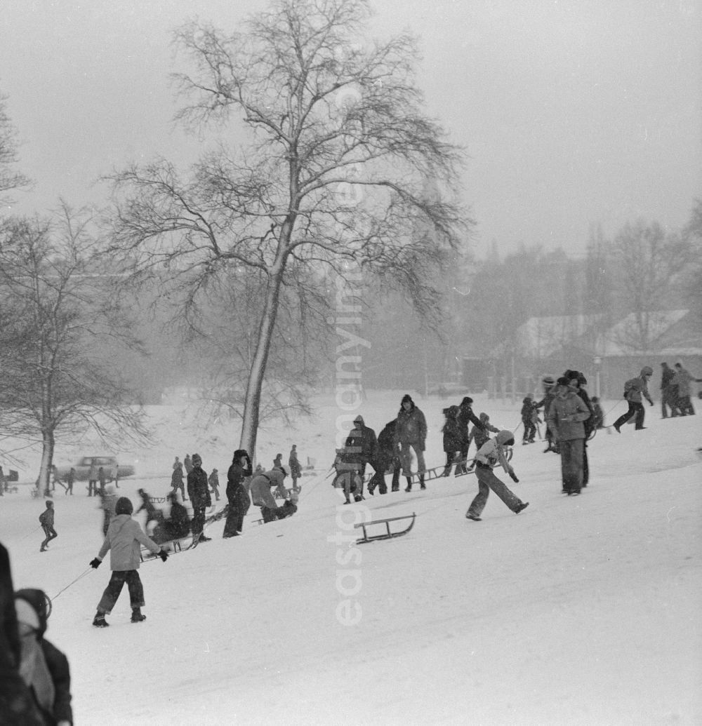 GDR photo archive: Berlin - Children on a toboggan hill with sledge in Berlin