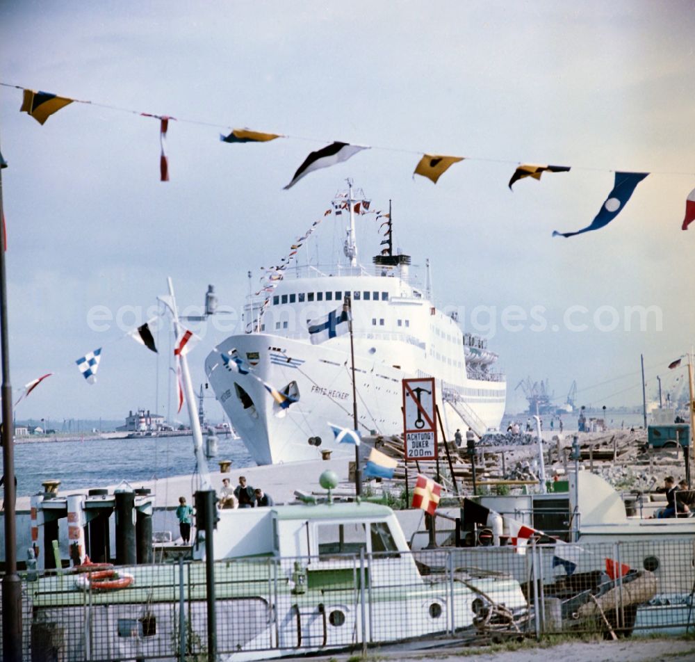GDR picture archive: Rostock - The cruise liner Fritz Heckert in the harbour in the district Ortsamt 8 in Rostock in the state Mecklenburg-Western Pomerania on the territory of the former GDR, German Democratic Republic