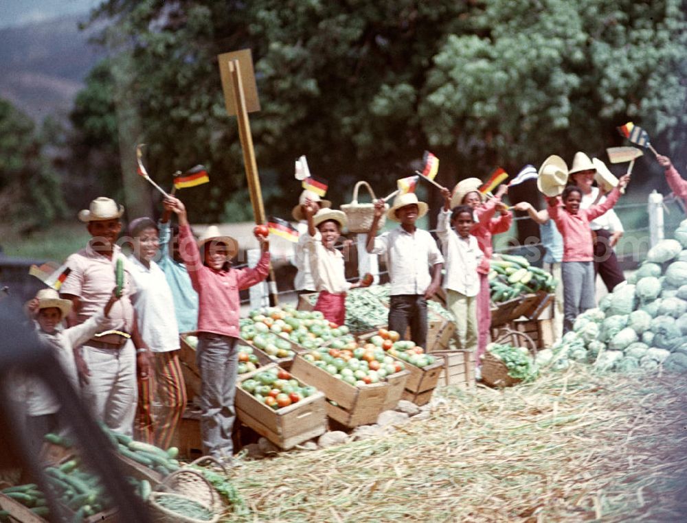 Ceiba del Agua: Jubelstrecke der kubanischen Feldarbeiter für den Staats- und Parteivorsitzenden der DDR, Erich Honecker, während seines Staatsbesuches in Kuba. Honecker stattete vom 2