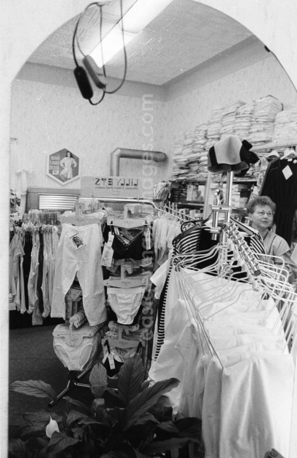 GDR picture archive: Berlin - Shop for corsetry and workwear on Frankfurter Allee in Berlin Friedrichshain, former capital of the GDR, German Democratic Republic
