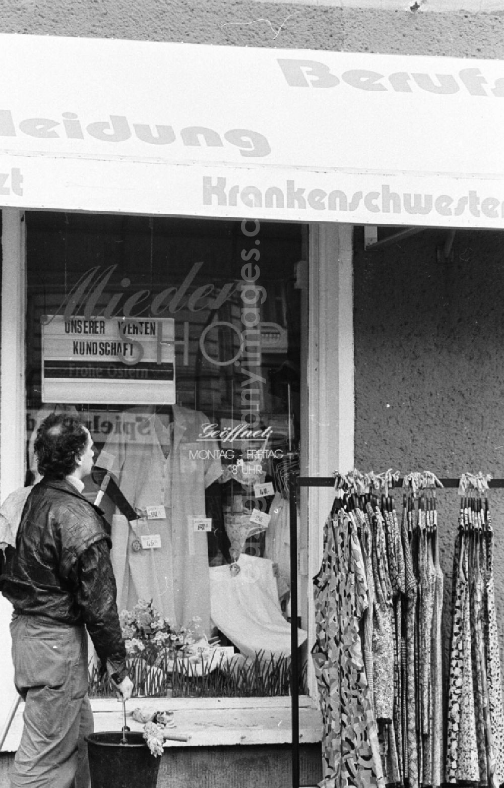 Berlin: Shop for corsetry and workwear on Frankfurter Allee in Berlin Friedrichshain, former capital of the GDR, German Democratic Republic