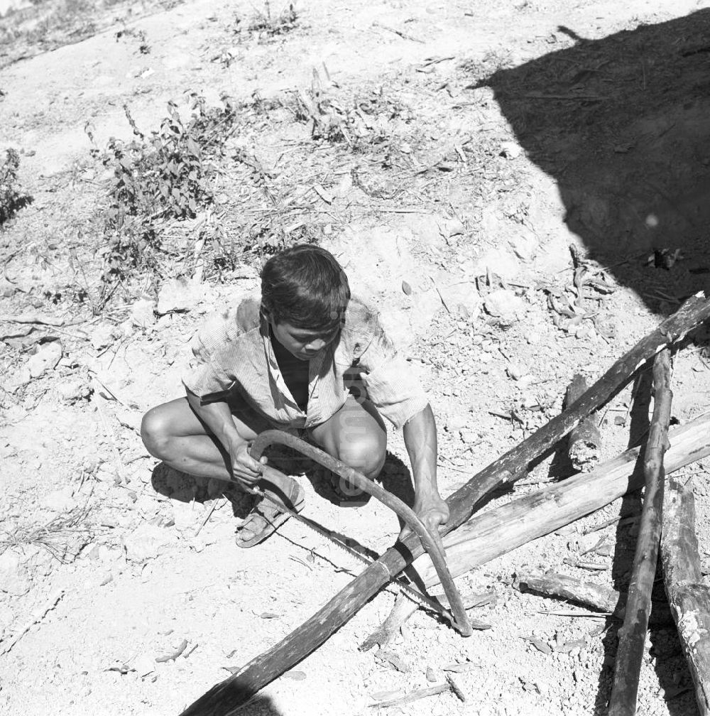 GDR image archive: Ang Nam Ngum - Männer auf der Männerinsel, Don Thao, im Nam-Ngum-Stausee in der Demokratischen Volksrepublik Laos. Das Nam Ngum Reservoir entstand mit der Fertigstellung des gleichnamigen Staudamms im Jahr 1971. Die im See liegenden Inseln dienten in den 7