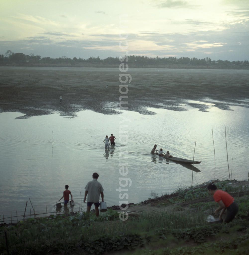 GDR picture archive: Nam Ngum - Am Ufer des Mekong in der Demokratischen Volksrepublik Laos haben Anwohner kleine Gärten angelegt.
