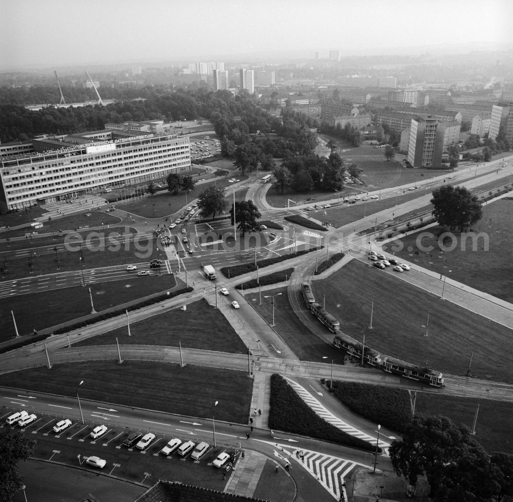 Dresden: Aerial view over Georgsplatz between the St. Petersburg road and civil meadow in Dresden in Saxony