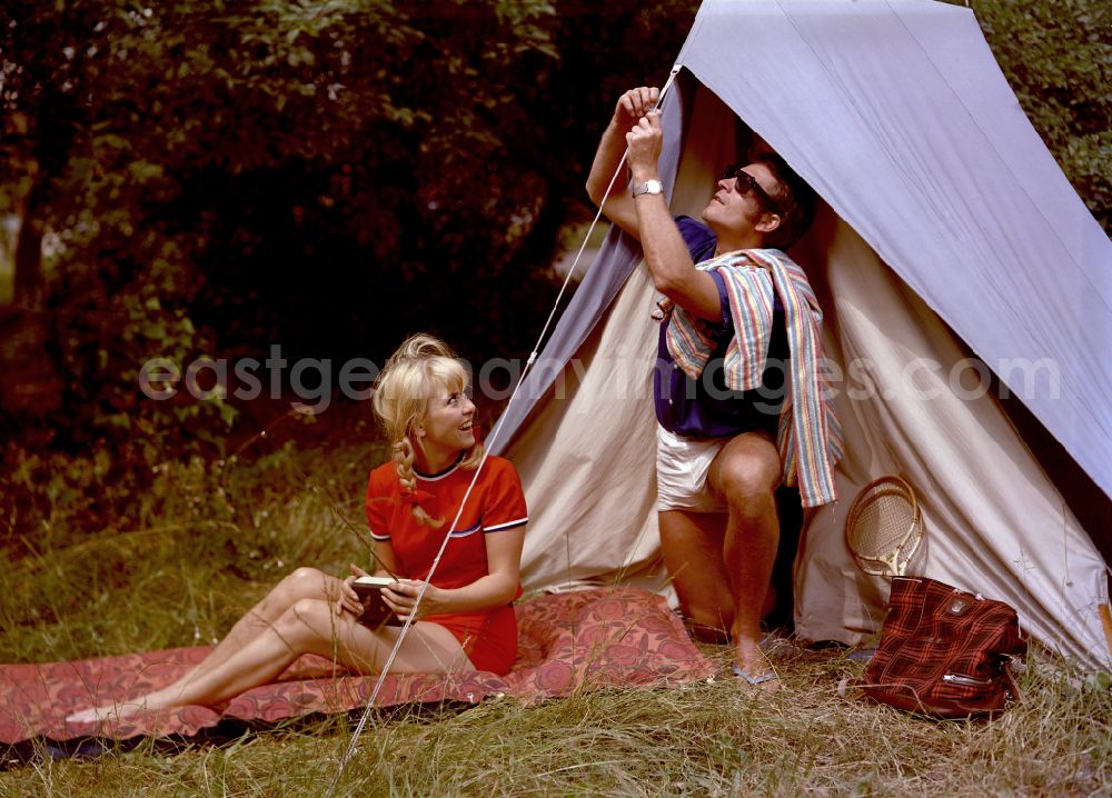 Schwielowsee: Man and woman camping in Schwielowsee, Brandenburg on the territory of the former GDR, German Democratic Republic