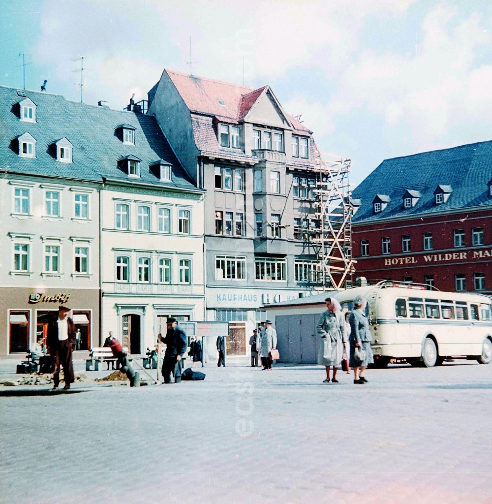 Schlettau: Marketplace in the city centre in Schlettau in the federal state Saxony in the area of the former GDR, German democratic republic