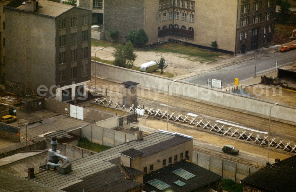 GDR photo archive: Berlin - View from a high-rise apartment building on Leipziger Strasse in East Berlin across the Wall strip towards Kreuzberg - West Berlin on the territory of the former GDR, German Democratic Republic