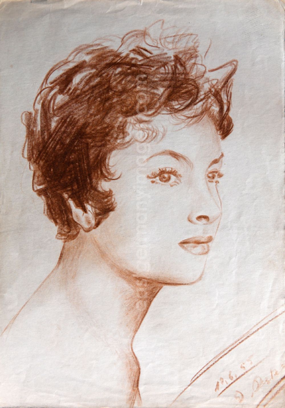 Prerow: VG picture free work: pencil drawing girl portrait by the artist Siegfried Gebser in Prerow in the state Mecklenburg-Western Pomerania on the territory of the former GDR, German Democratic Republic