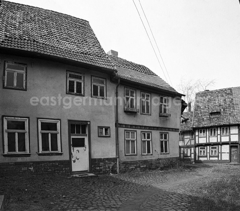 Halberstadt: Street view of an apartment building - building front Grauer Hof in Halberstadt in the state Saxony-Anhalt on the territory of the former GDR, German Democratic Republic