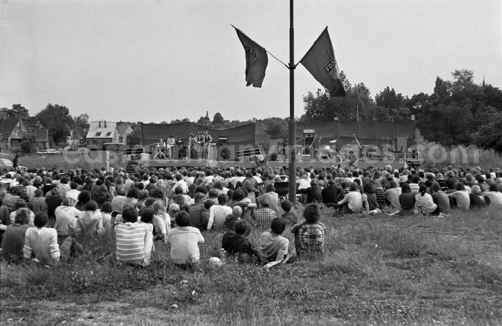 GDR image archive: Wanzleben-Börde - People at an open-air concert of the Puhdys in Wanzleben-Boerde, Saxony-Anhalt in the area of the former GDR, German Democratic Republic