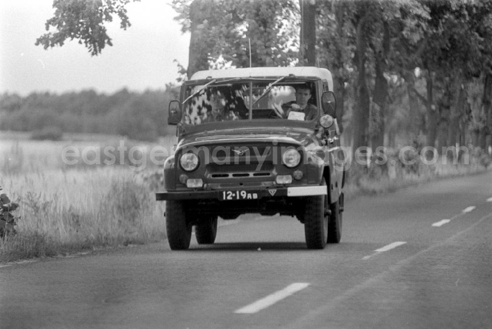 GDR photo archive: Wünsdorf - All-terrain vehicle as - military vehicle of the type UAZ-469 of the GSSD (Group of Soviet Armed Forces) in Wuensdorf in the federal state of Brandenburg in the area of the former GDR, German Democratic Republic