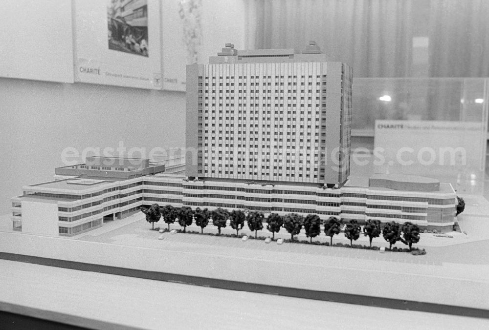 GDR image archive: Berlin - Model of the large-scale project „new building and reconstruction of the university medical centre of the Humboldt's university to Berlin“ with the bed high rise and other clinical facilities of the Charite in Berlin, the former capital of the GDR, German democratic republic