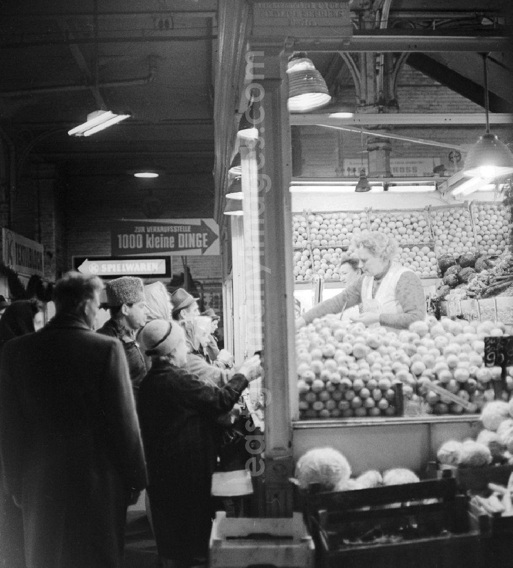 Berlin: Produce Stand in the Central Market Hall on Alexanderplatz in Berlin-Mitte, the former capital of the GDR, the German Democratic Republic