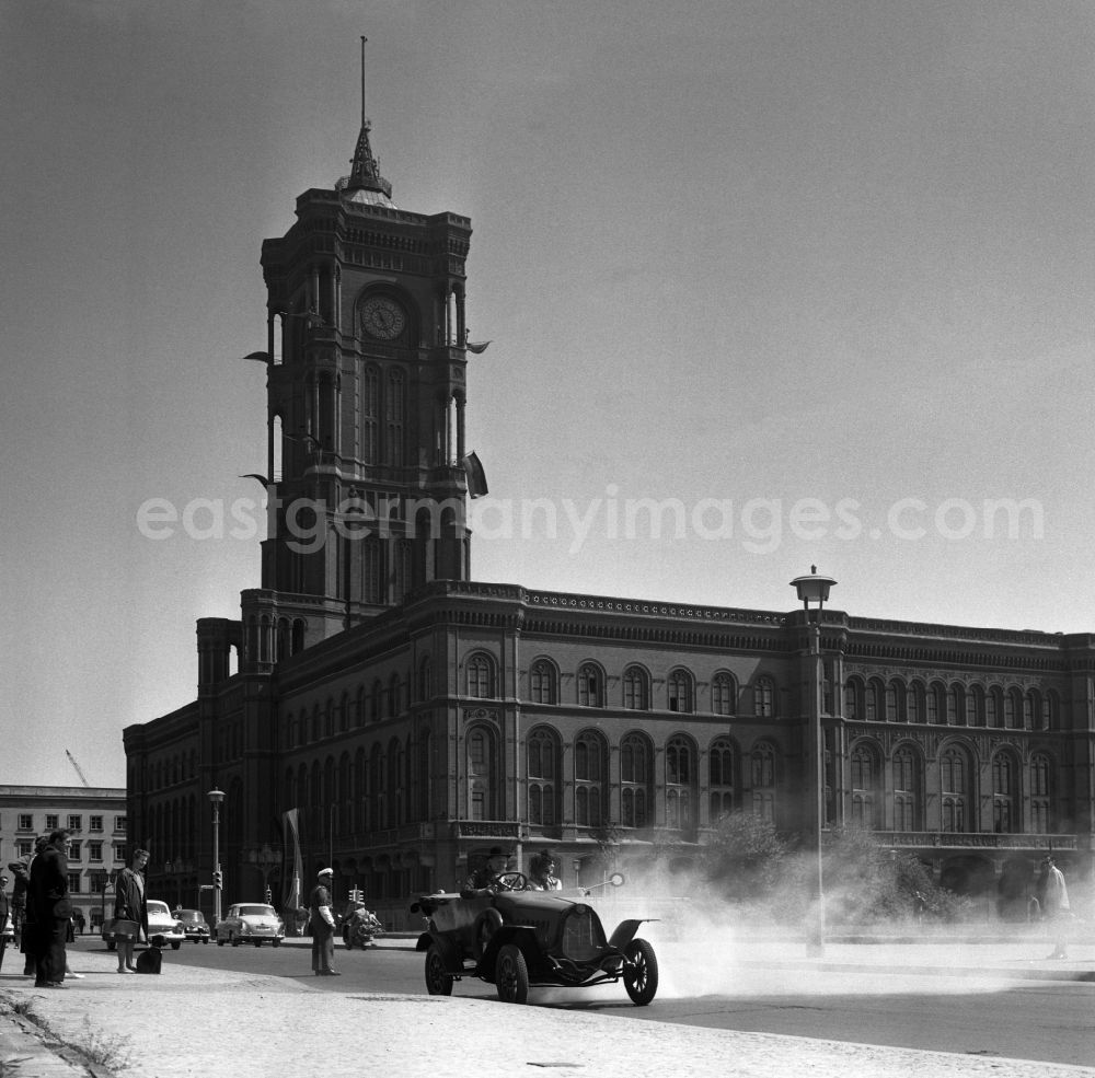 GDR image archive: Berlin - Vintage F5 car from the automobile manufacturer MAF in front of the Red Town Hall in Berlin-Mitte in the area of the former GDR, German Democratic Republic