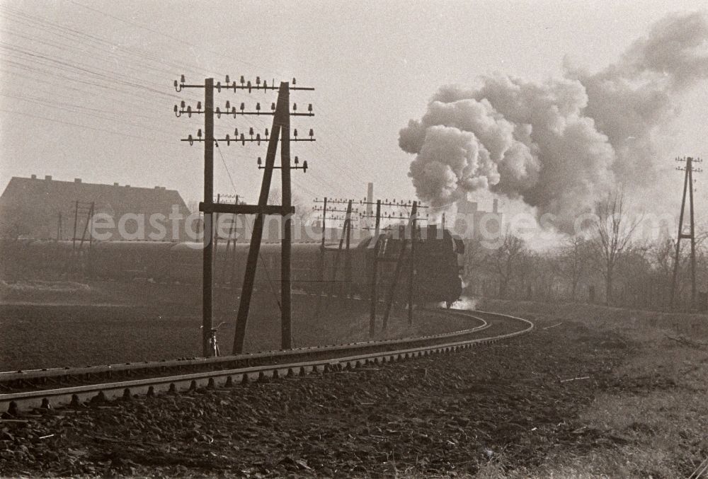 Halberstadt: Passenger train of the German Reichsbahn in driving - pulled by a class 65 steam locomotive - in Halberstadt in the state Saxony-Anhalt on the territory of the former GDR, German Democratic Republic