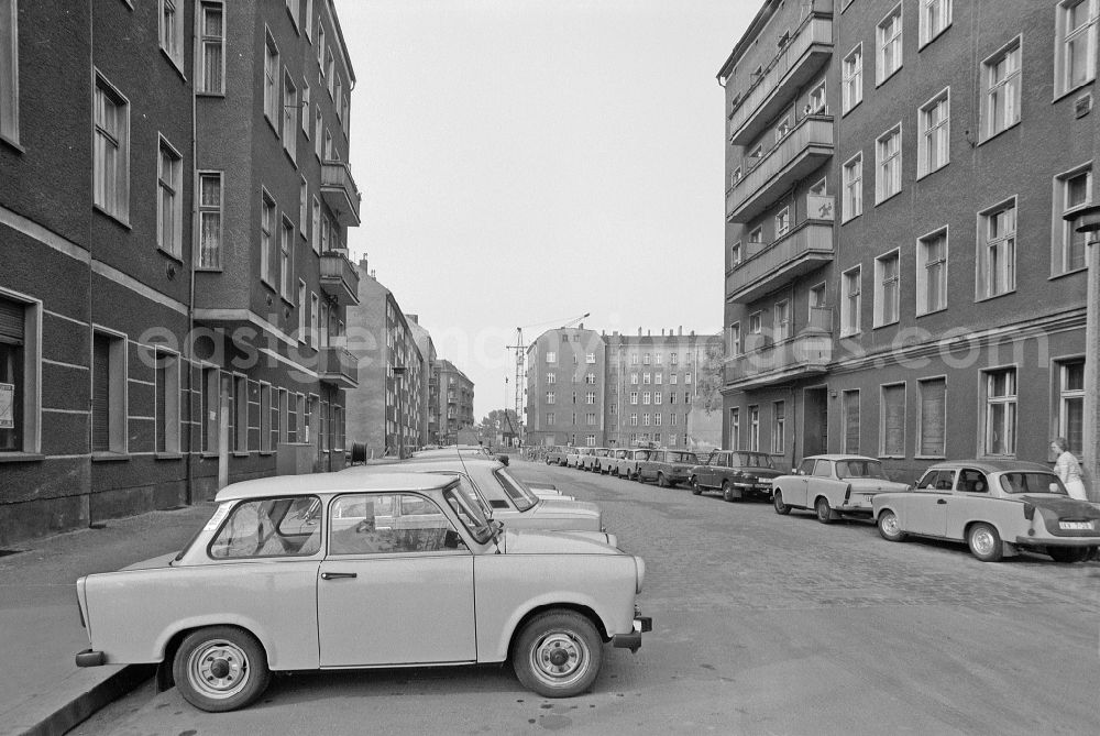 GDR photo archive: Berlin - Cars - motor vehicles in a parking lot of the Trabant P6