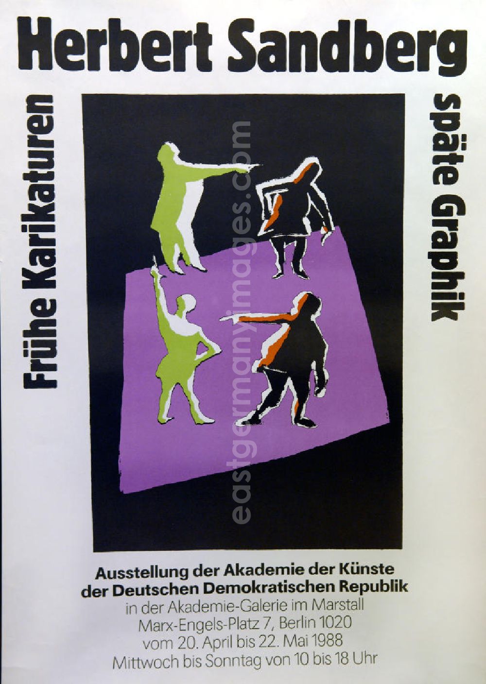 GDR photo archive: Berlin - Plakat der Ausstellung Herbert Sandberg, frühe Karikaturen, späte Graphik vom 20.04.-22.