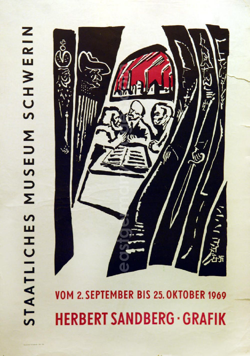 Berlin: Plakat der Ausstellung Herbert Sandberg Grafik vom 02.09.-25.10.1969 staatliches Museum Schwerin, 42,