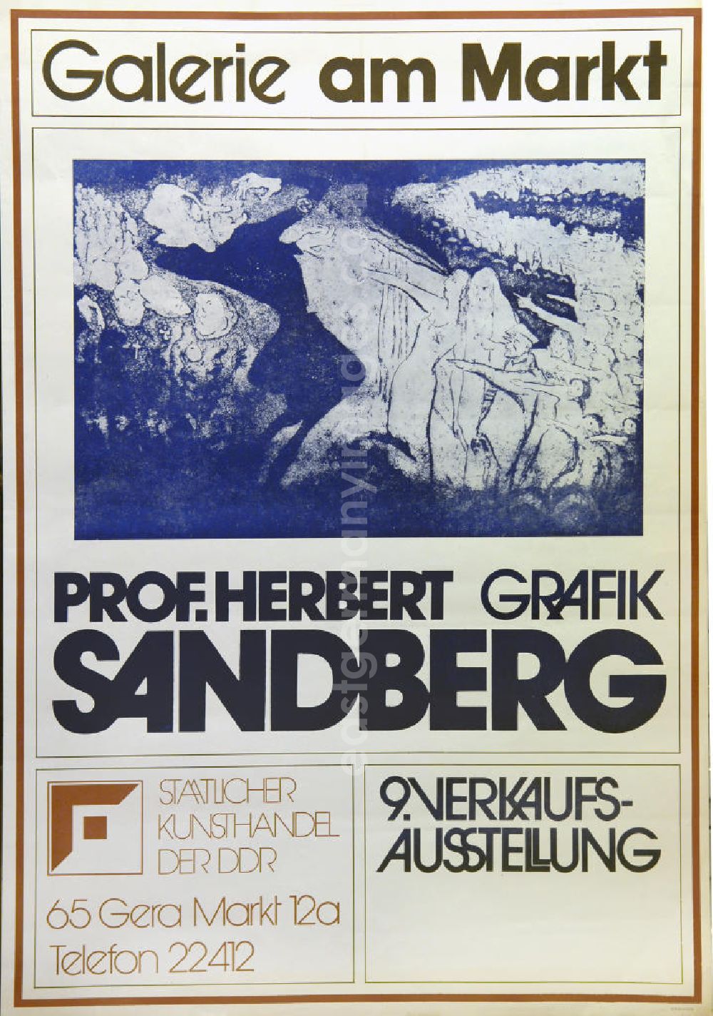 GDR picture archive: Berlin - Plakat der Ausstellung Prof. Herbert Sandberg Grafik 1977 Galerie am Markt, 57,6x81,4cm mit der Grafik Eichmann und die Eichmänner von Herbert Sandberg aus dem Jahr 196