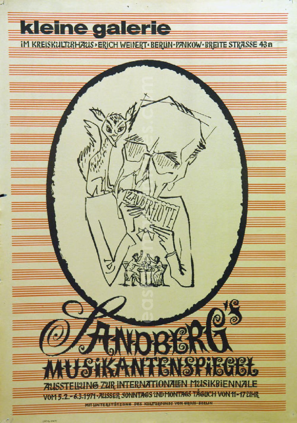 GDR photo archive: Berlin - Plakat der Ausstellung Sandberg's Musikantenspiegel über Herbert Sandberg vom 05.02.-06.03.1971 Kleine Galerie im Kreiskulturhaus, 4