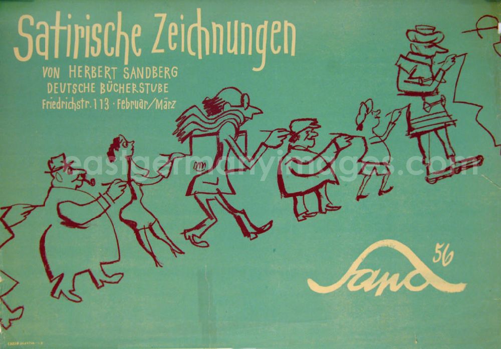 GDR photo archive: Berlin - Plakat der Ausstellung Satirische Zeichnungen über Herbert Sandberg Februar/März 1956 Deutsche Bücherstube, 59,6x42,