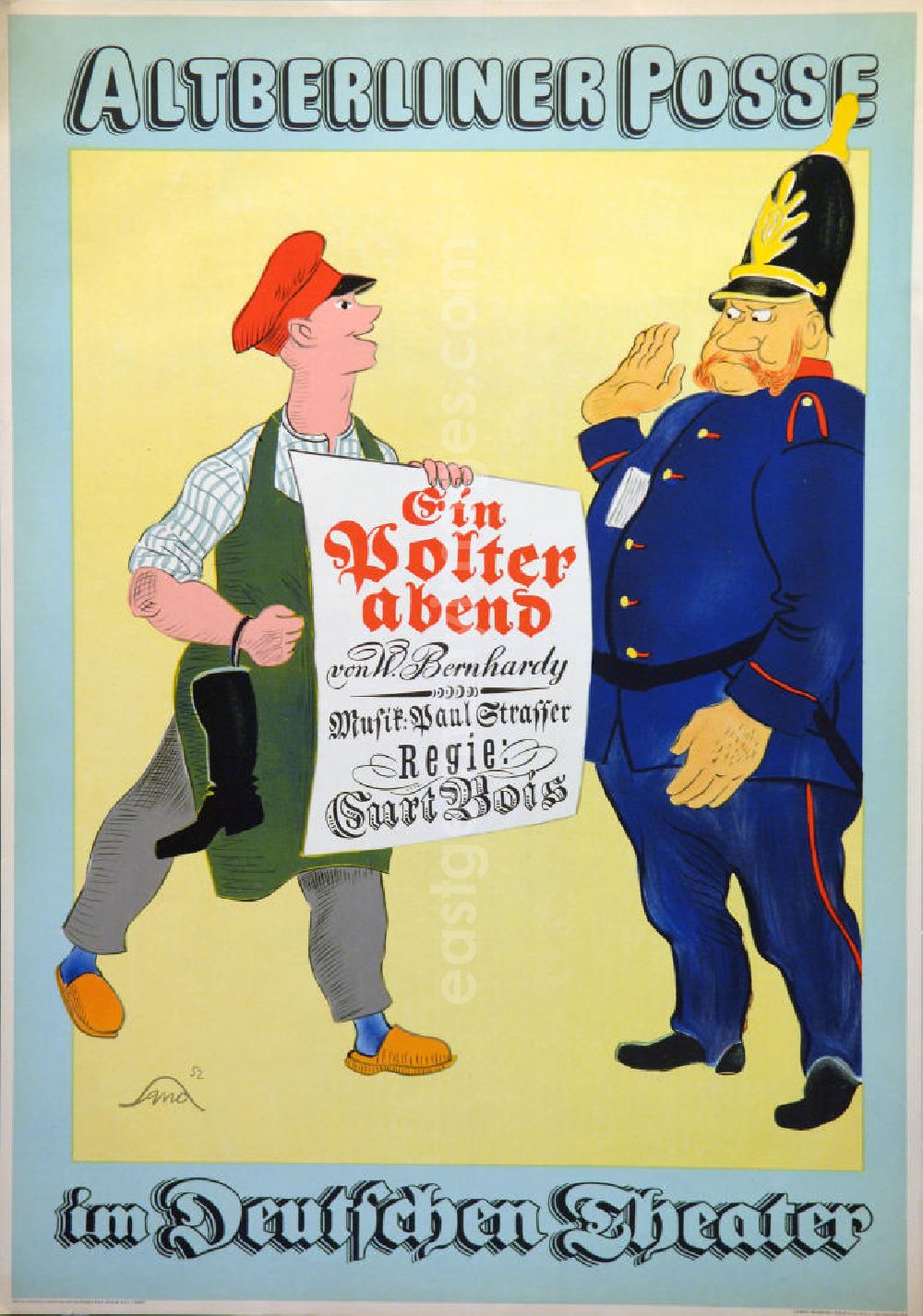 Berlin: Plakat von Herbert Sandberg Altberliner Posse (im Deutschen Theater) aus dem Jahr 1952, 59,2x84,