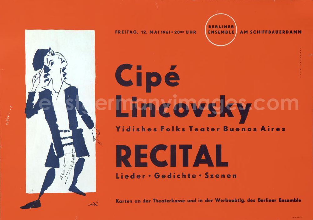 Berlin: Plakat von Herbert Sandberg Cipé Lincovsky, Yidishes Folks Theater Buenos Aires aus dem Jahr 1961, 83,
