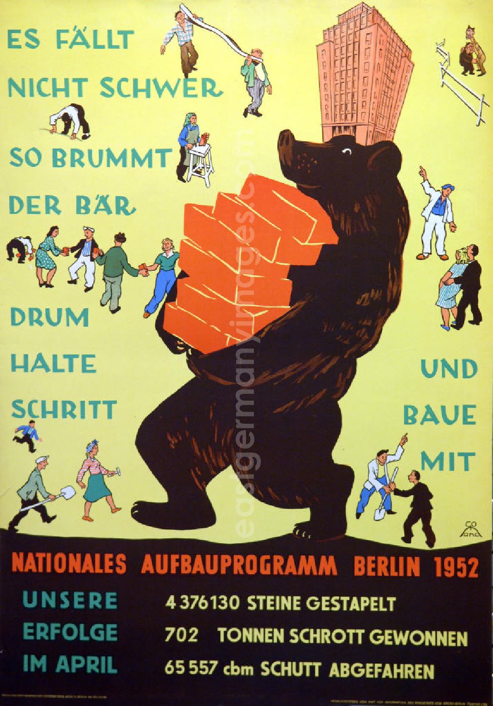 GDR photo archive: Berlin - Plakat von Herbert Sandberg Nationales Aufbauprogramm Berlin 1952 aus dem Jahr 1952, 59,3x84,