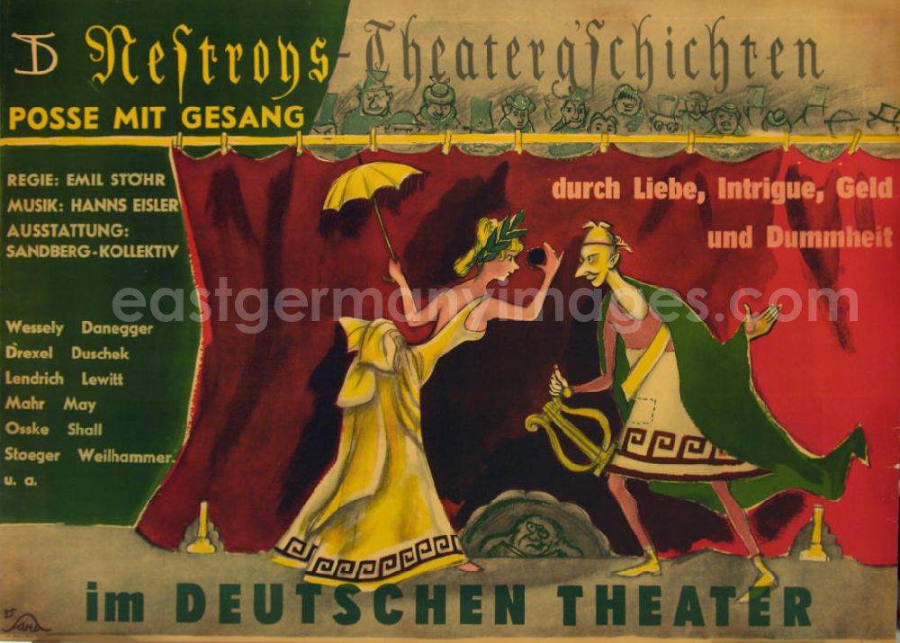 GDR photo archive: Berlin - Plakat von Herbert Sandberg Nestroys Theaterg'schichten, Posse mit Gesang im Deutschen Theater aus dem Jahr 1955, 83,