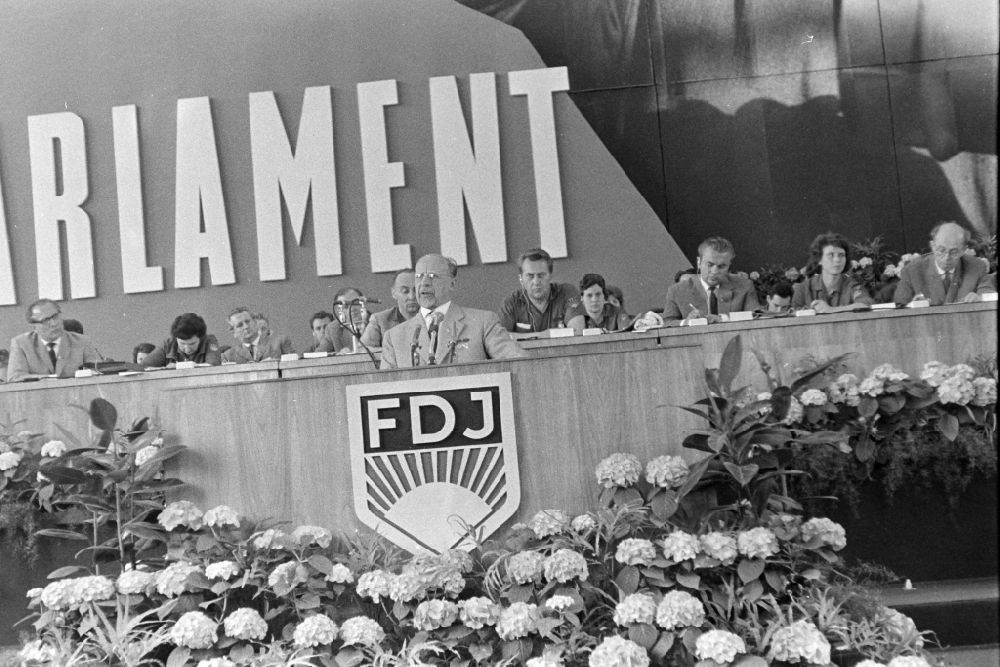 Berlin: Politician Walter Ulbricht at the lectern at the VIIth Parliament of the FDJ in the Mitte district of Berlin East Berlin in the area of the former GDR, German Democratic Republic
