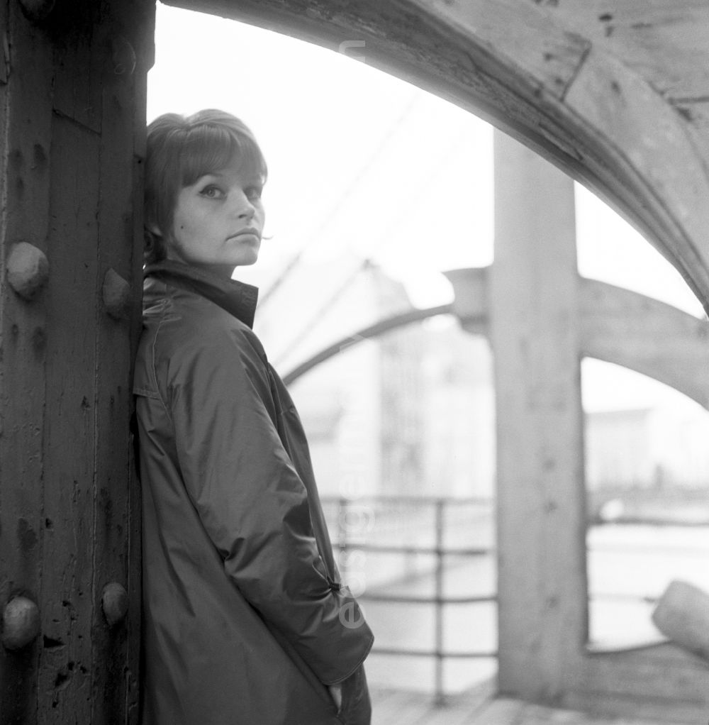 Berlin: Portrait of Angelica Domroese at the Jungfern Bridge in Berlin, the former capital of the GDR, German Democratic Republic