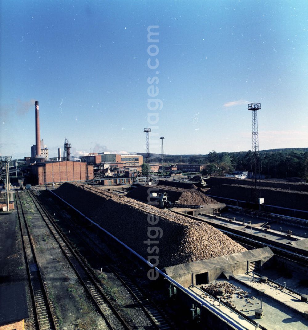 Güstrow: Lagerung von Zuckerrüben auf dem Hof der VEB / Volkseigener Betrieb Zuckerrübenfabrik Güstrow, heute im Besitz der Nordzucker AG. Die Fabrik gehörte zu den modernsten und leistungsfähigsten Betrieb in der DDR. Die Inbetriebnahme erfolgte im Oktober 1962.