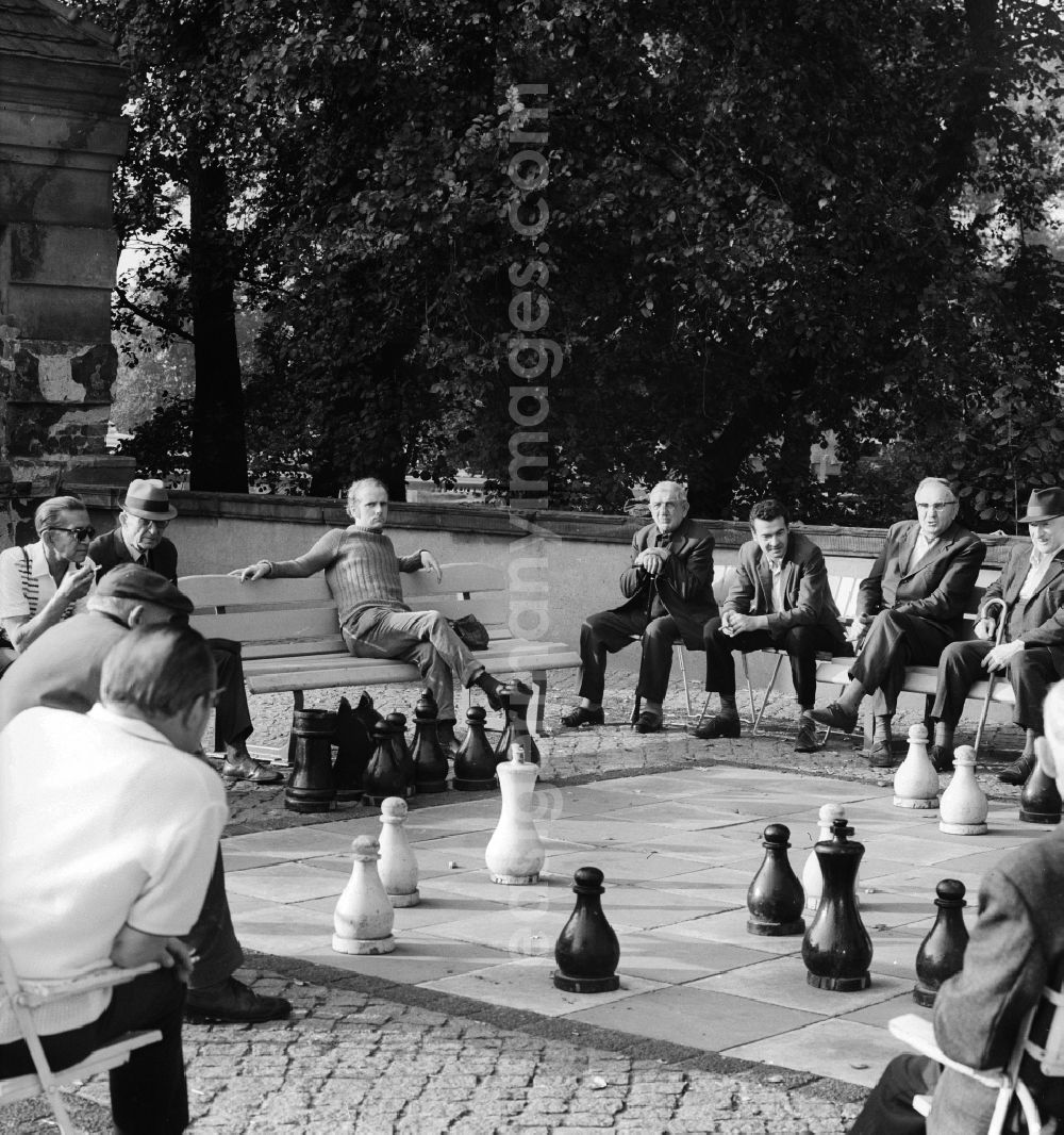 Berlin: Pensioners play chess with large pieces in the park of Koepenick Palace in Berlin, the former capital of the GDR, German Democratic Republic