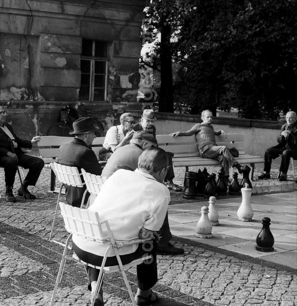 GDR image archive: Berlin - Pensioners play chess with large pieces in the park of Koepenick Palace in Berlin, the former capital of the GDR, German Democratic Republic