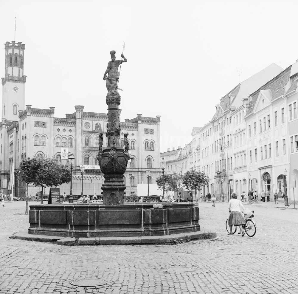 GDR image archive: Zittau - Rolandbrunnen or Marsbrunnen on the market square in front of the town hall in Zittau in the state Saxony on the territory of the former GDR, German Democratic Republic