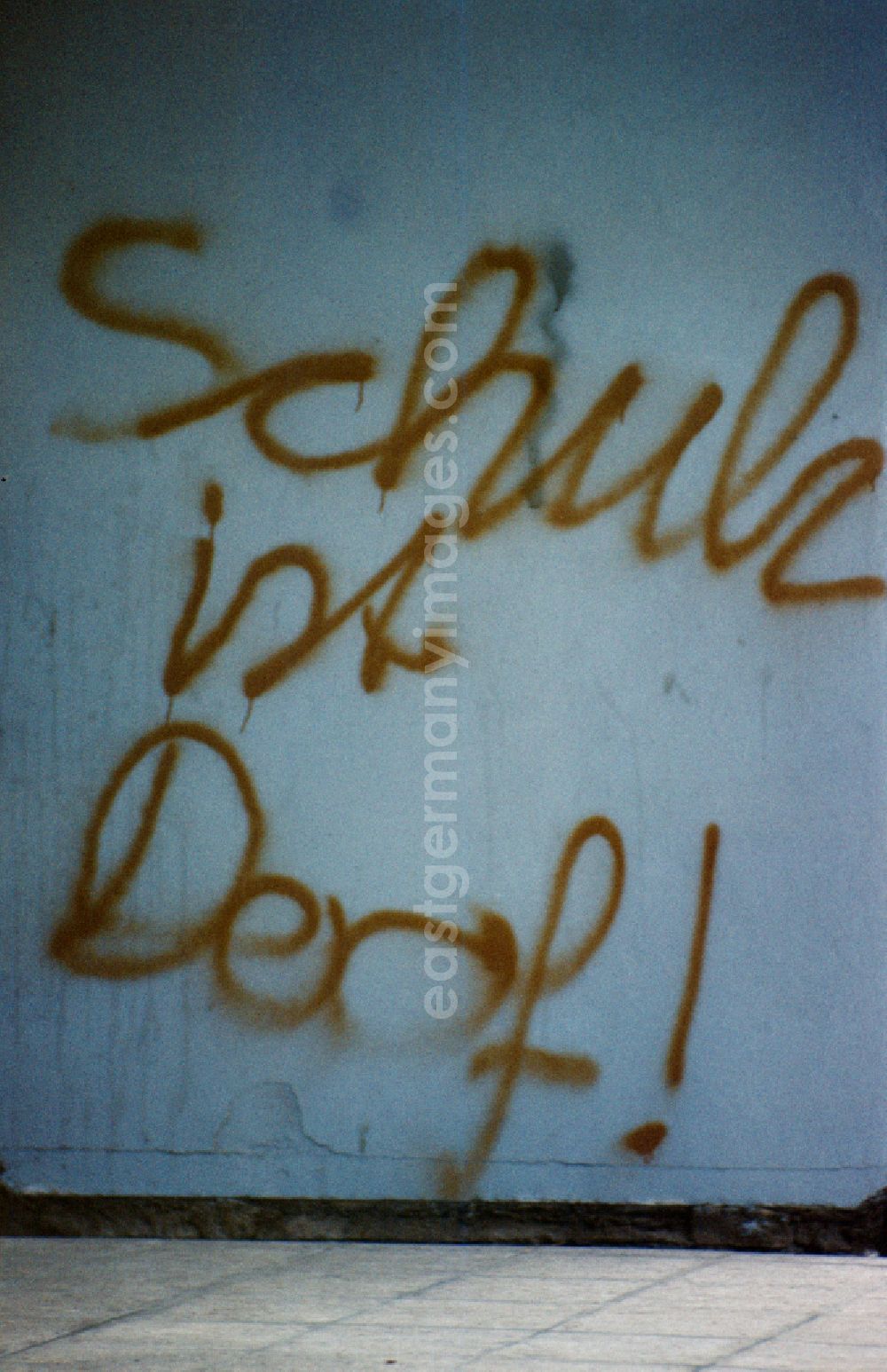 GDR photo archive: Berlin - School is stupid! - Lettering on a house wall in Berlin-Mitte in the area of the former GDR, German Democratic Republic