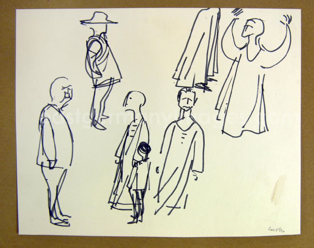 Berlin: Skizze von Herbert Sandberg Coriolan 28,8x22,2cm Filzstift. Mehrere Figuren, teilweise in Kutten.