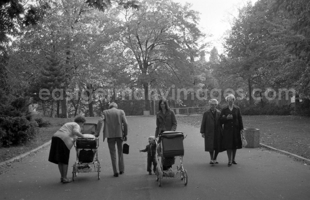GDR photo archive: Berlin - Passers-by and strollers in park Parkaue in the district Lichtenberg in Berlin Eastberlin on the territory of the former GDR, German Democratic Republic